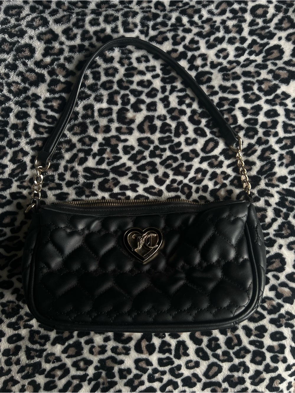 Black Quilted Heart-Accent Shoulder Bag